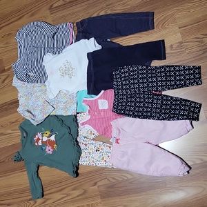 11 piece baby girl 9M clothing lot outfits dress shirts leggings Carter's